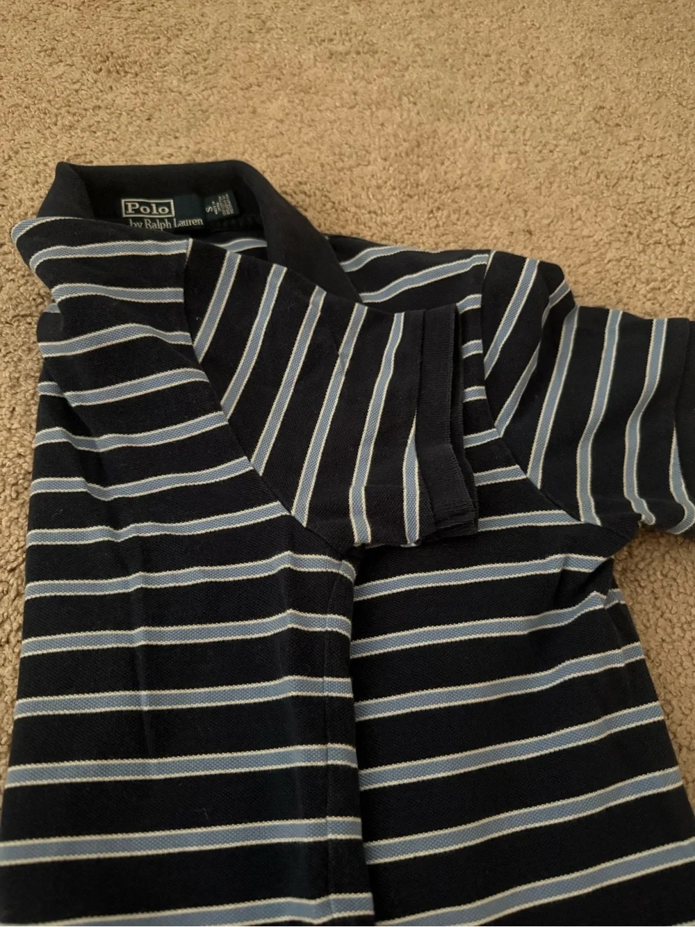 Ralph Lauren Navy & Light Blue Striped Polo with Orange Pony